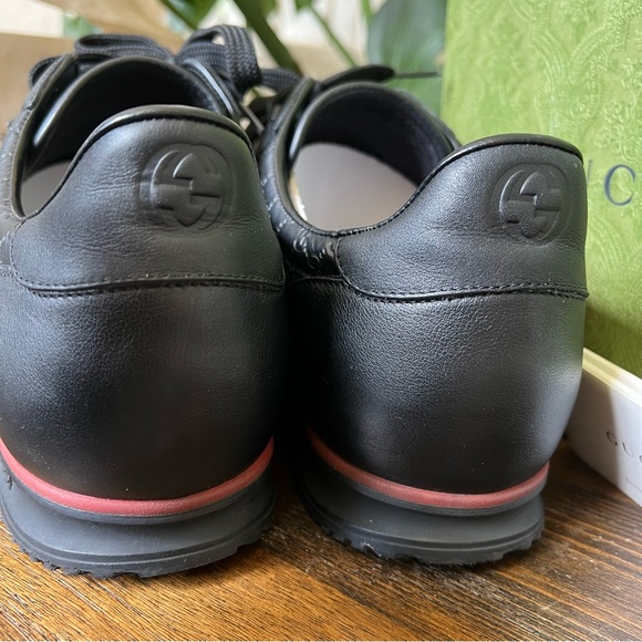 ❗️SOLD❗️GUCCI MicroGuccisima GG Web Detail  Black Leather Sneakers US14.5 - Picture 9 of 14